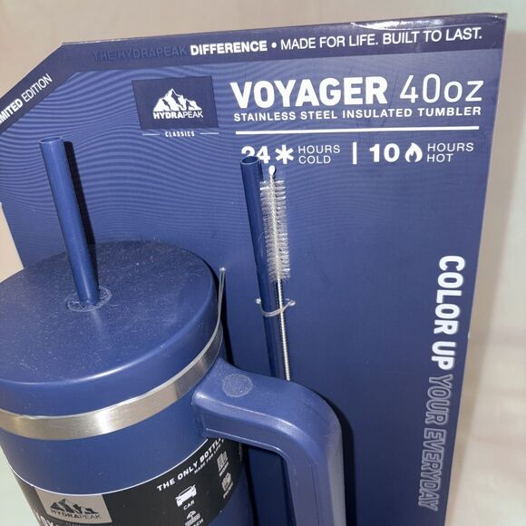 Hydrapeak Voyager 40oz Tumbler Handle Box Straw Lid Limited Edition Navy Blue - Picture 2 of 6